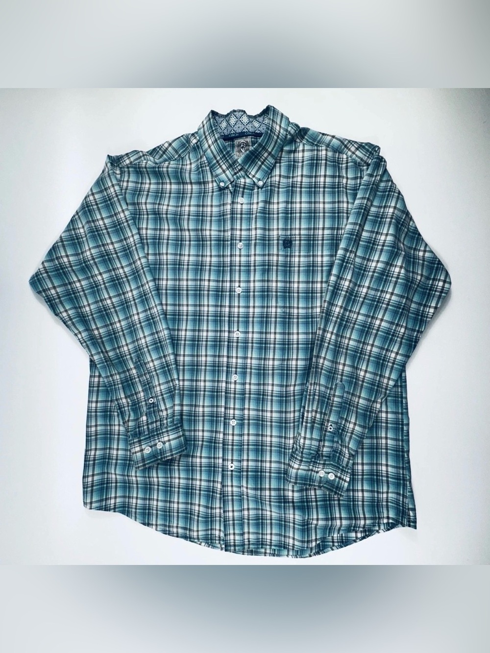 Cinch Mens Large Blue Plaid Western Shirt Long Sleeve Cowboy Ranch Rodeo Cotton